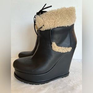 Billy Reid Leather/Shearling Platform Boots. Black. Made in Italy. Size 9.5